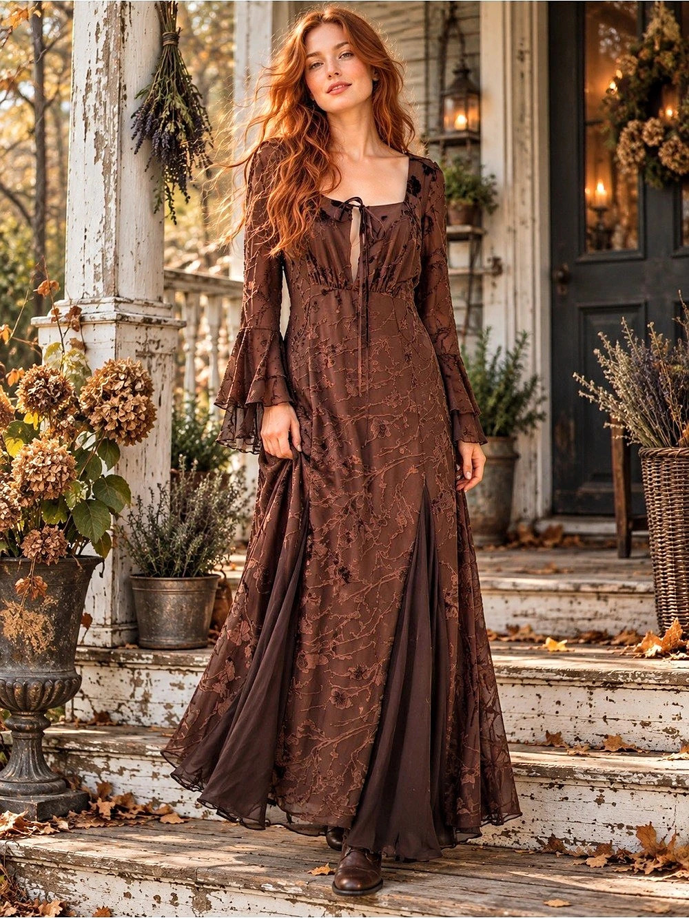 Earthbound Floral Maxi Dress in Brown Size XL